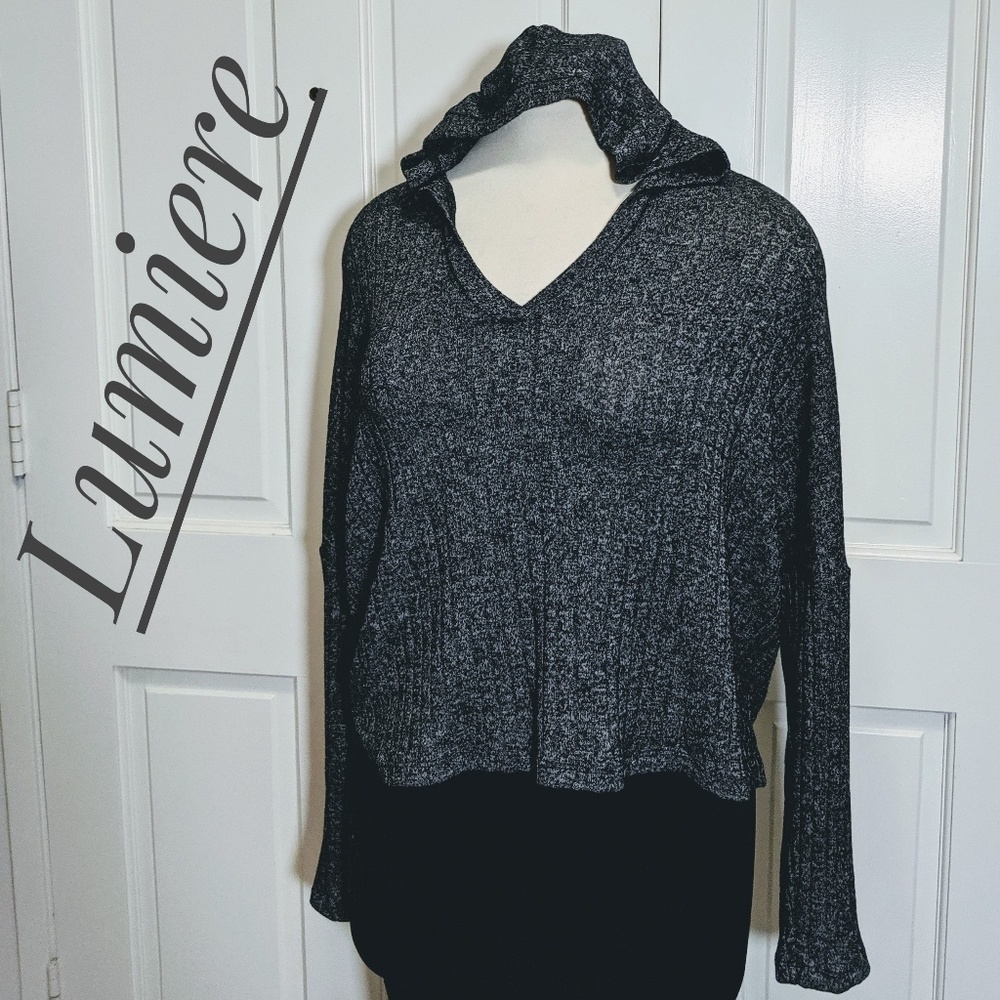 NWT ~ LUMIERE Heathered Boxy Hooded Pullover Top